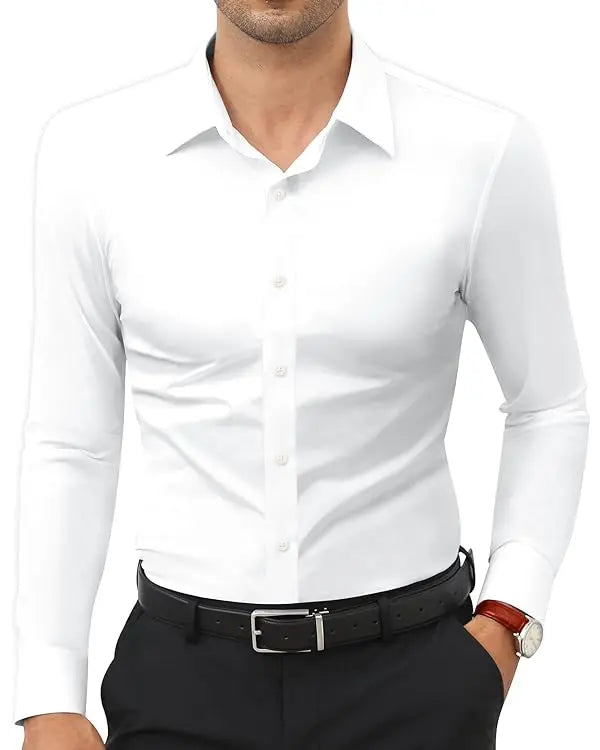 Alimens&Gentle Dress Shirts 16-Way Stretch Slim Fit Long Sleeve Button Down Business Casual Shirts Wrinkle Free Traveler Shirts Top Menswear sohochic style