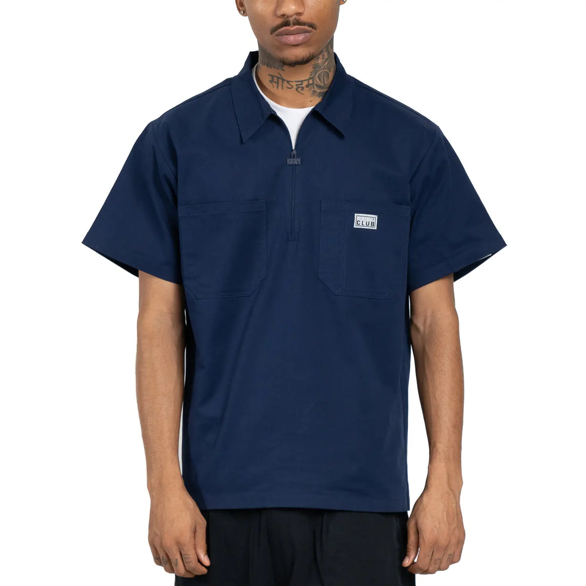 Pro Club Men's Short-Sleeve Half-Zip Classic Work Shirt - Heavyweight Cotton Spandex Stretch Twill Flex Fabric, Boxy Relaxed Fit Pullover, 2 Chest Pockets, Casual Utility Menswear Top, S-3XL, Cold Wash, Soft, All Seasons