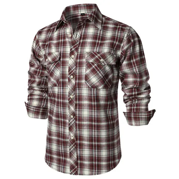 ZEROYAA Men's Plaid Flannel Shacket Tops - Classic Regular Fit, Collared Long Sleeve Button-Up Shirt with Pockets, Rayon Fabric, Button Detailing for Casual Business Wear