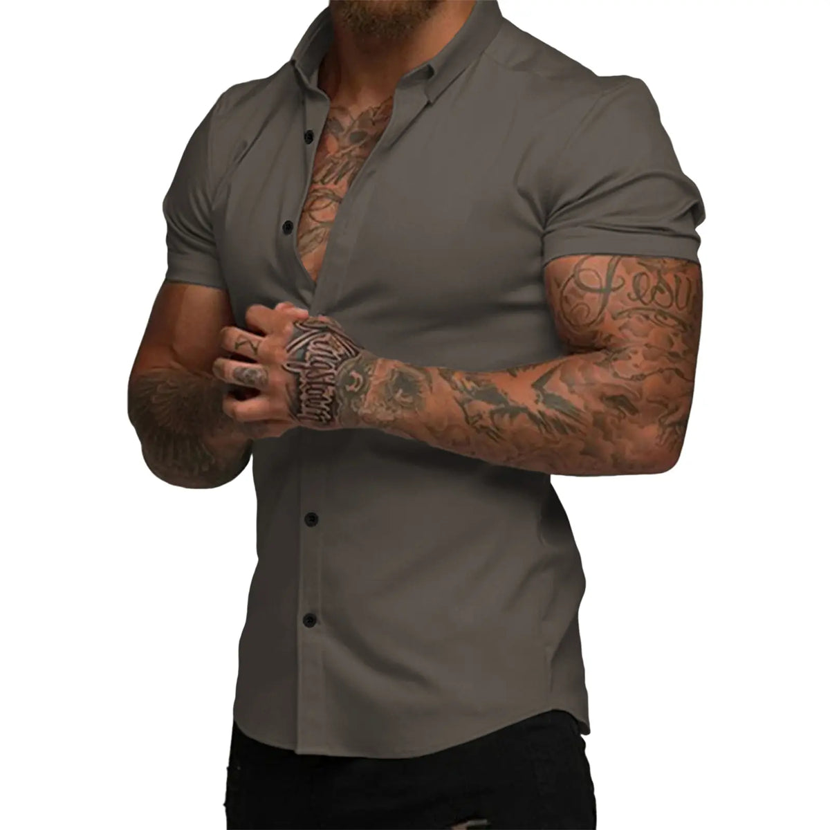 JMIERR Mens Muscle Fit Dress Shirts Casual Button Down Shirt Short Sleeve Wrinkle-Free Shirts