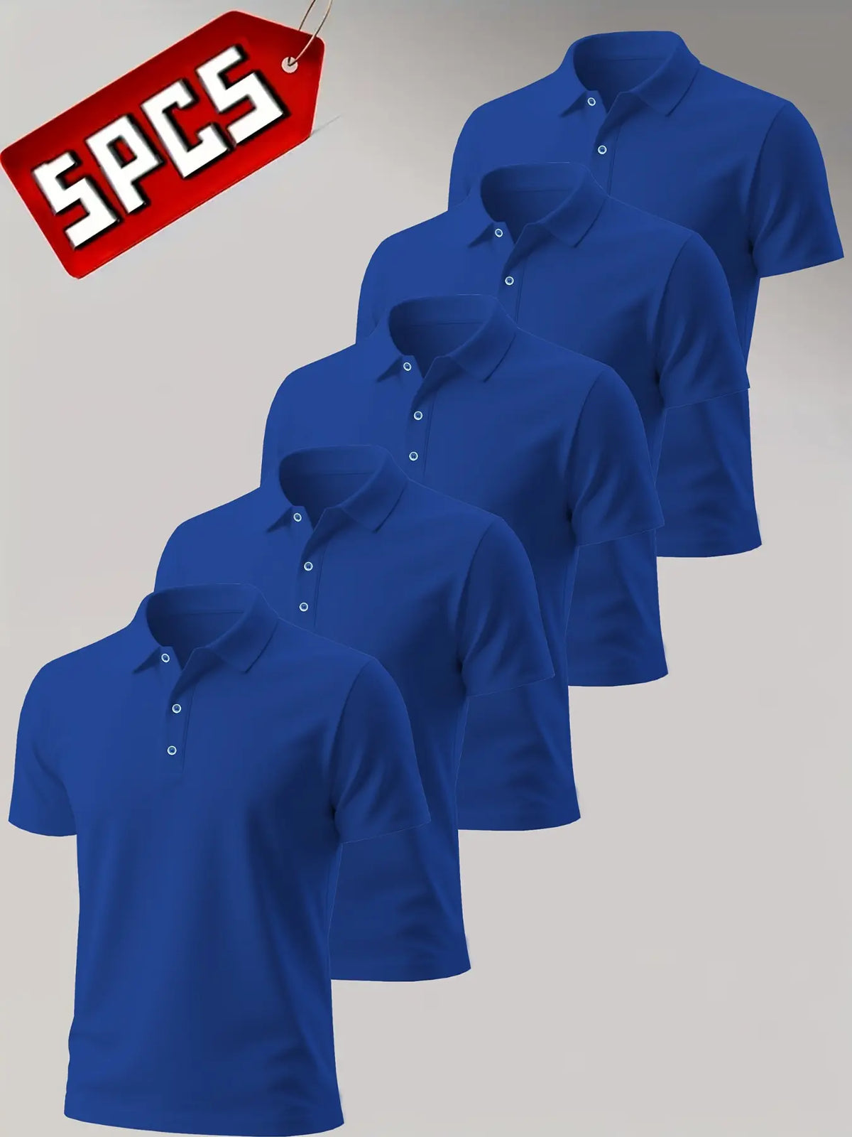 Men's Summer Shirts Set of 5, Breathable Knit Short Sleeve Button Neck, Classic Solid Color Golf Polo Casual Wear, Fit Tee, Knitted Polo Shirt