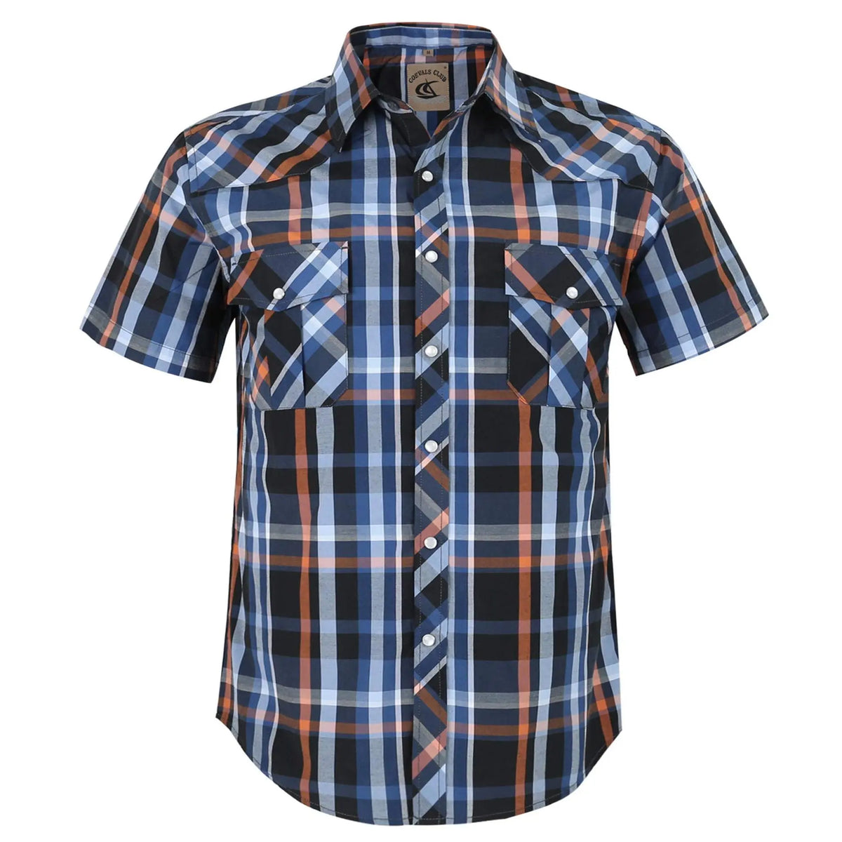 COEVALS CLUB Men's Casual Western Plaid Shortsleeve Cowboy Shirt - Durable Polyester-Cotton Blend Work Top, Breathable Lightweight, Pearl Snap Buttons, Western Style Wardrobe Staples for Summer Vacation, Wild West Outdoors