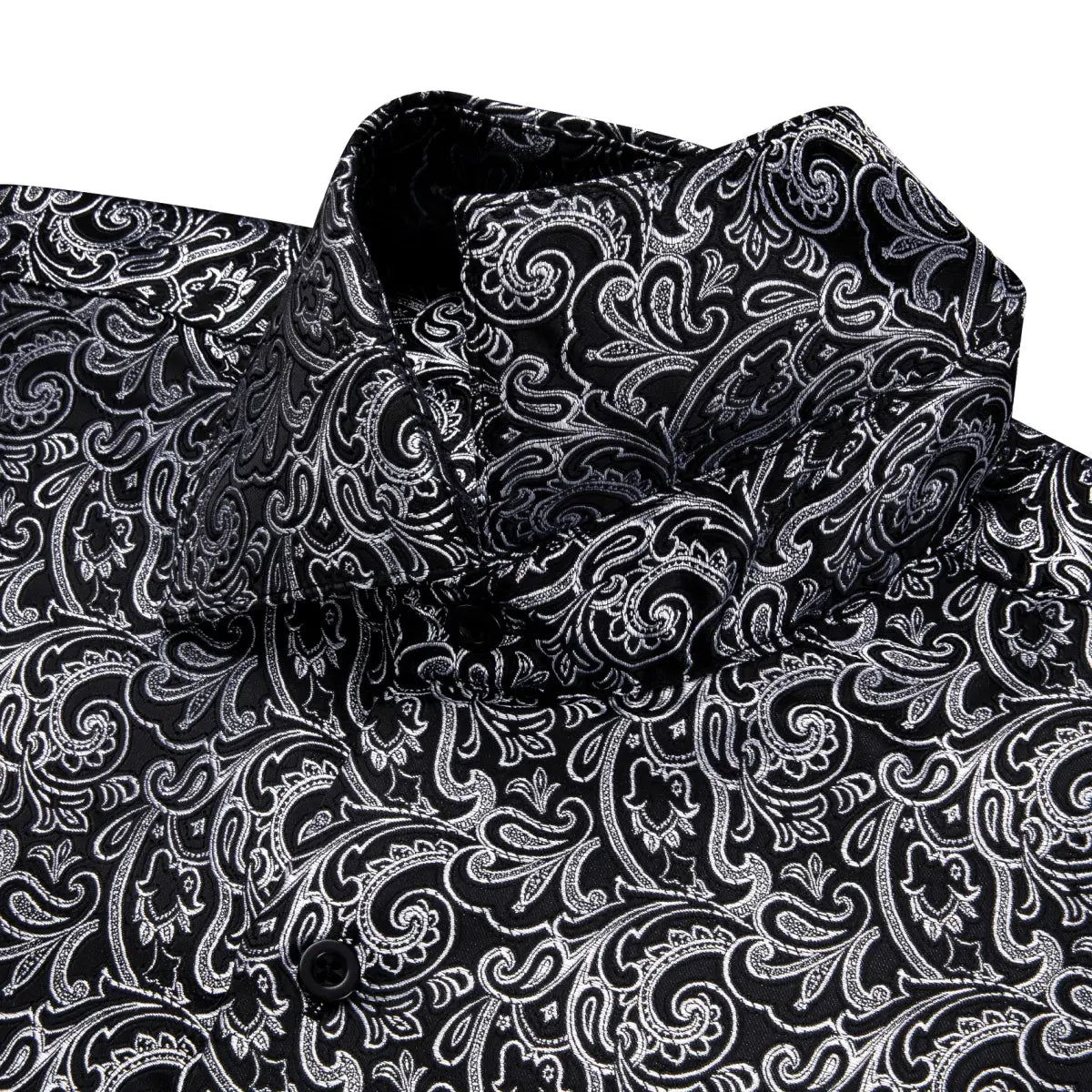 AILISUS Men's Oversize Floral Jacquard Paisley Button Shirt - Black/Gray, Business Casual Work Wear, Ideal for Dances, Graduation, Show, Party Wear, Gifting Option