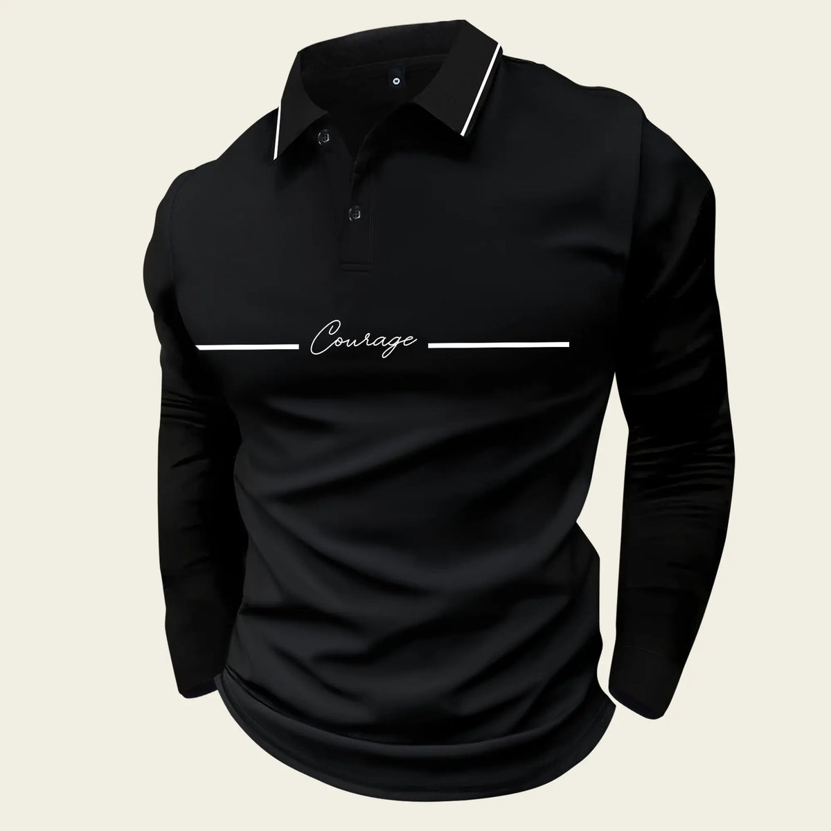 Men's Long Sleeve Polo Shirt with 'Courage' Print, Casual and Business Casual Attire for Fall/Spring, Lightweight and Ideal for Daily Outings