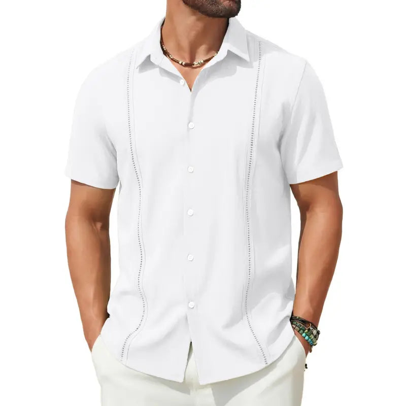 COOFANDY Mens Cuban Guayabera Short Sleeve Shirt Casual Summer Beach Tops Button Down Untucked Shirts