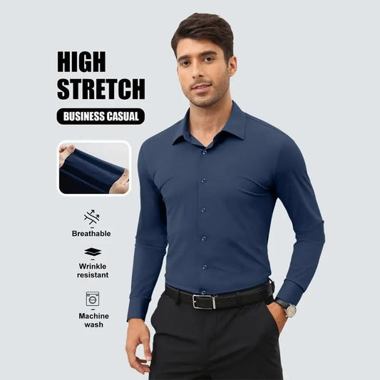 Alimens&Gentle Dress Shirts 16-Way Stretch Slim Fit Long Sleeve Button Down Business Casual Shirts Wrinkle Free Traveler Shirts Top Menswear sohochic style