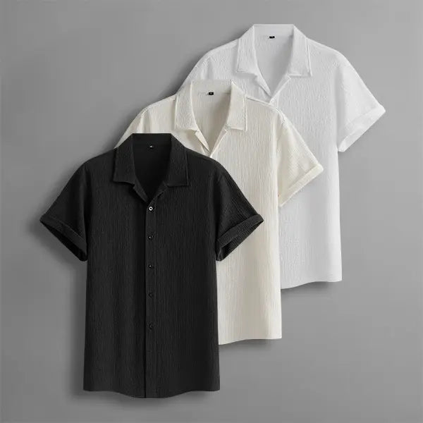 4-Pack Men’s Summer Short-Sleeve Shirts – Wrinkled Texture, Trendy Casual Loose Fit, Versatile Tops for Men Shortsleeve