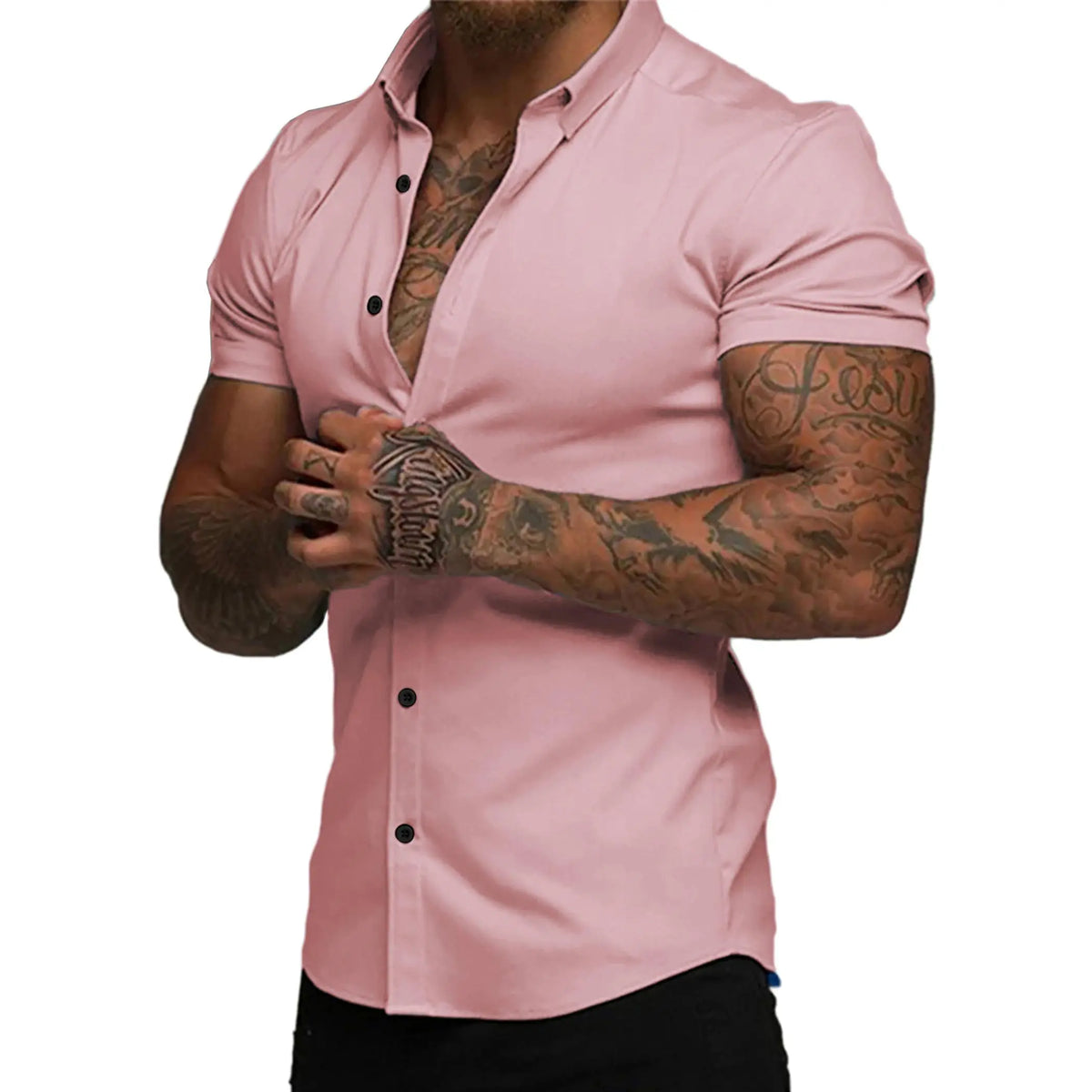 JMIERR Mens Muscle Fit Dress Shirts Casual Button Down Shirt Short Sleeve Wrinkle-Free Shirts