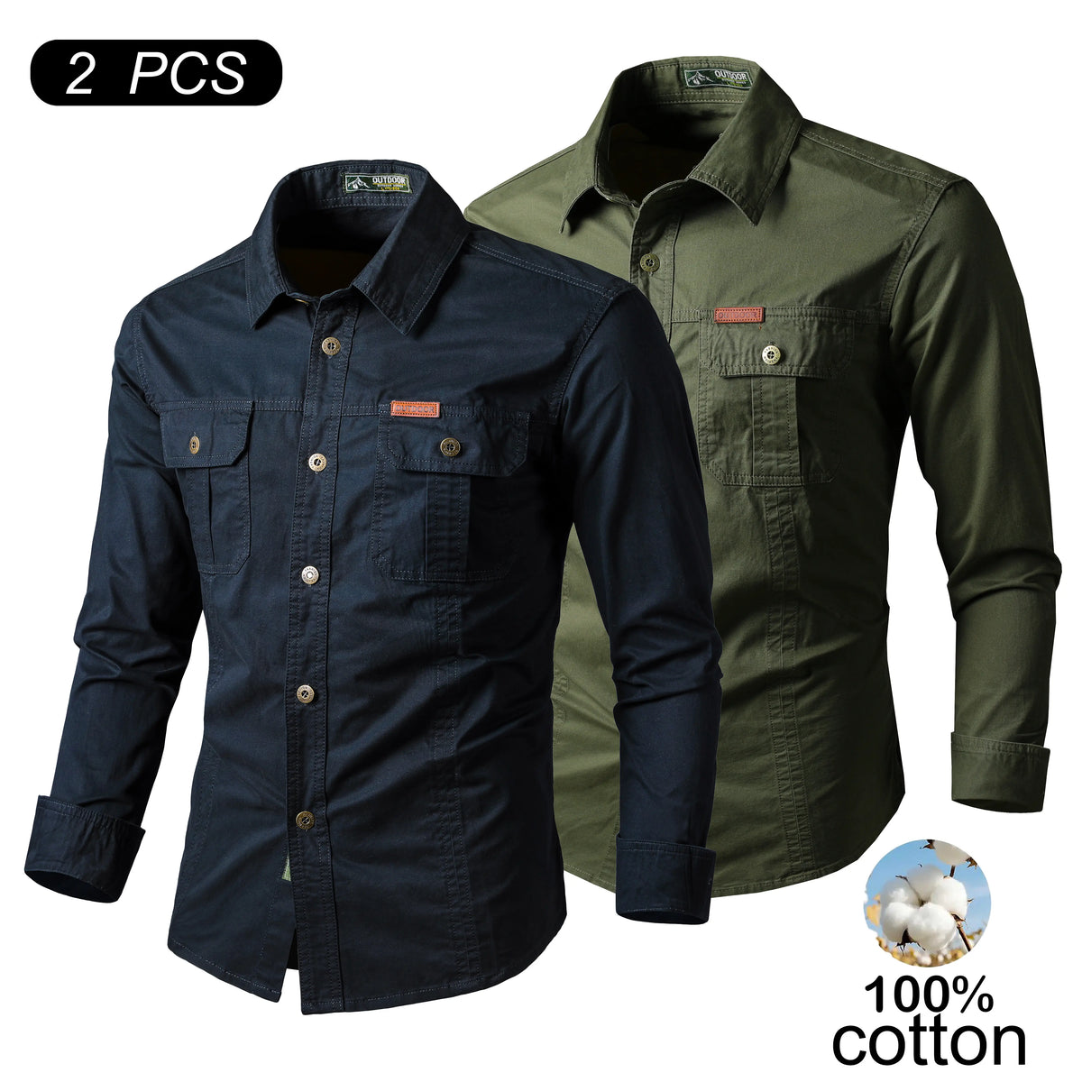 Men's 100% Cotton Long-Sleeve Shirt - Men's Clothing, Relaxed Fit, Soft, Multiple Pockets for Carry, Button-Front, Stylish, Elegant, Everyday Ready Wardrobe Staple