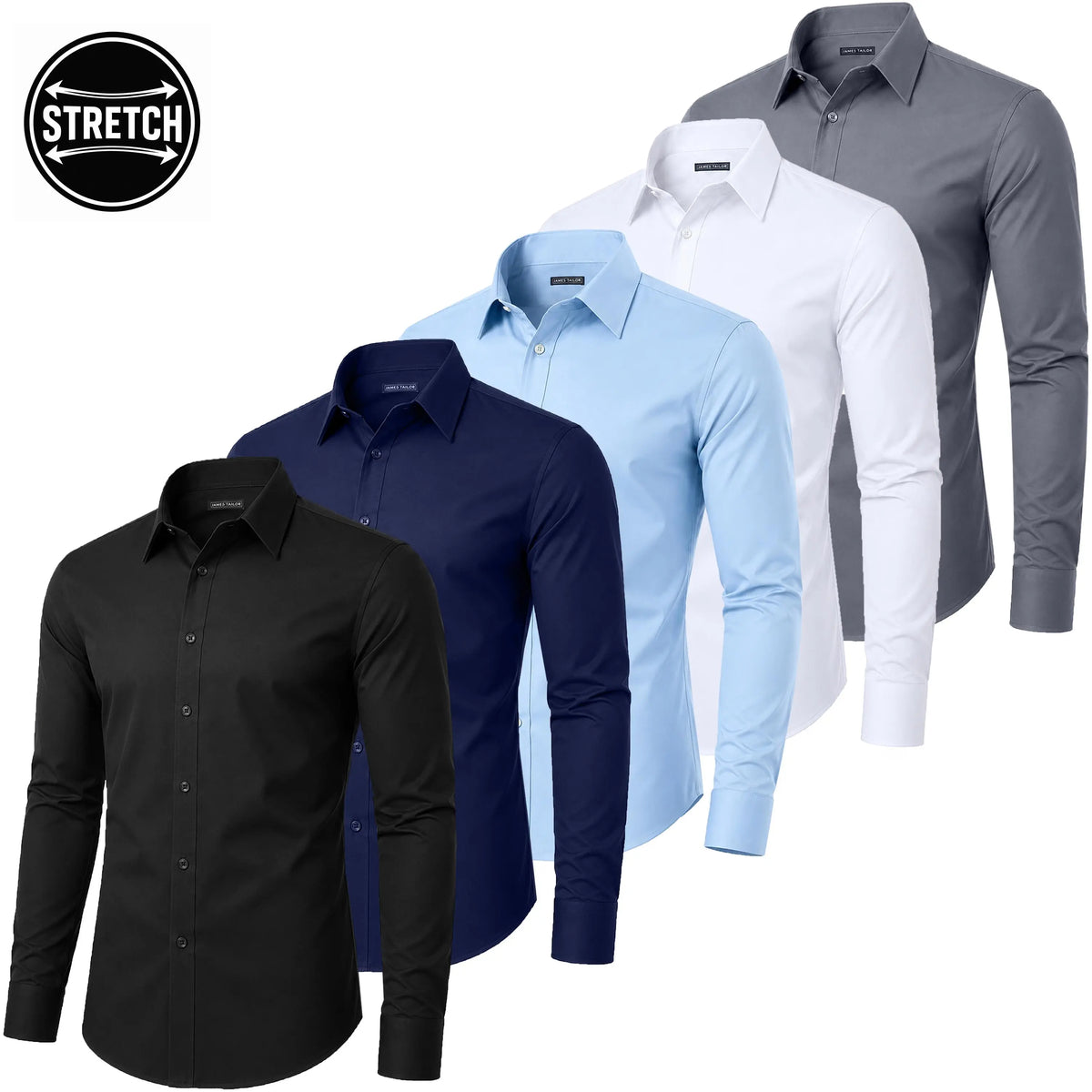 5 Pack Men's Long Sleeve Solid Dress Shirts (Sizes, S-3XL)