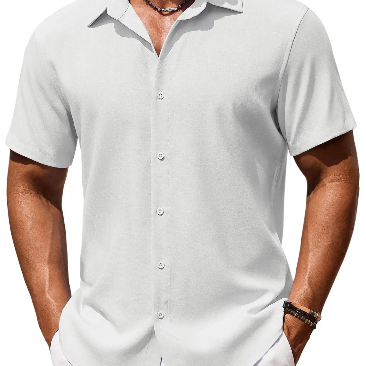 COOFANDY Mens Button Down Shirt Short Sleeve Casual Shirts Beach Summer Linen Shirts Wedding Vacation Shirt