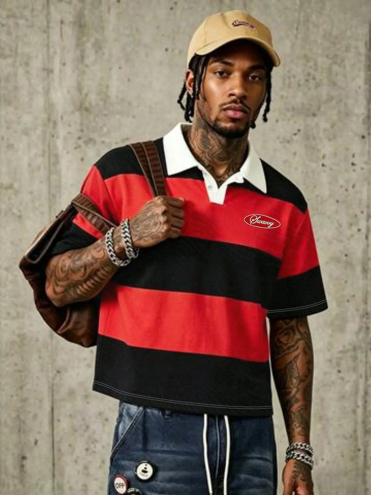 American College Style Classic Casual Striped Polo Streetwear, Casual Polo Shirts, Loose-Fitting Turn-Down Collar Short-Sleeve T-Shirt, Versatile Top for Men, Menswear