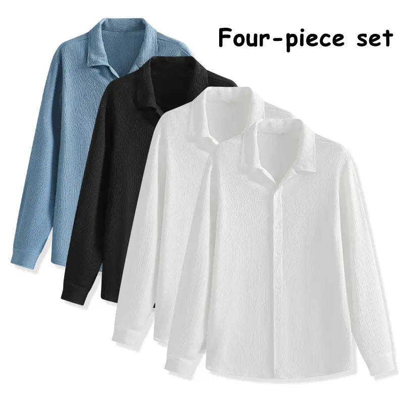 Men's 4-Pack Button Up Short Sleeve Collared Dress Shirts, Stylish Solid Color Men's Clothing Top, Comfortable Breathable Lightweight Turn-Down Collar Shirts for Commuting