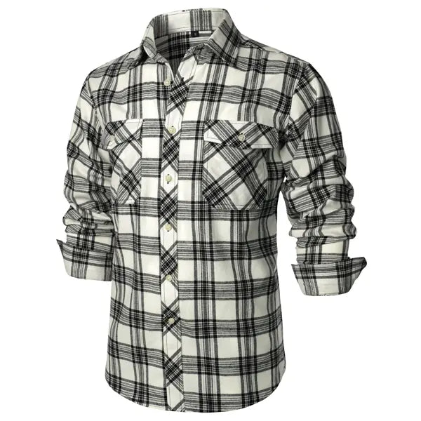 ZEROYAA Men's Plaid Flannel Shacket Tops - Classic Regular Fit, Collared Long Sleeve Button-Up Shirt with Pockets, Rayon Fabric, Button Detailing for Casual Business Wear