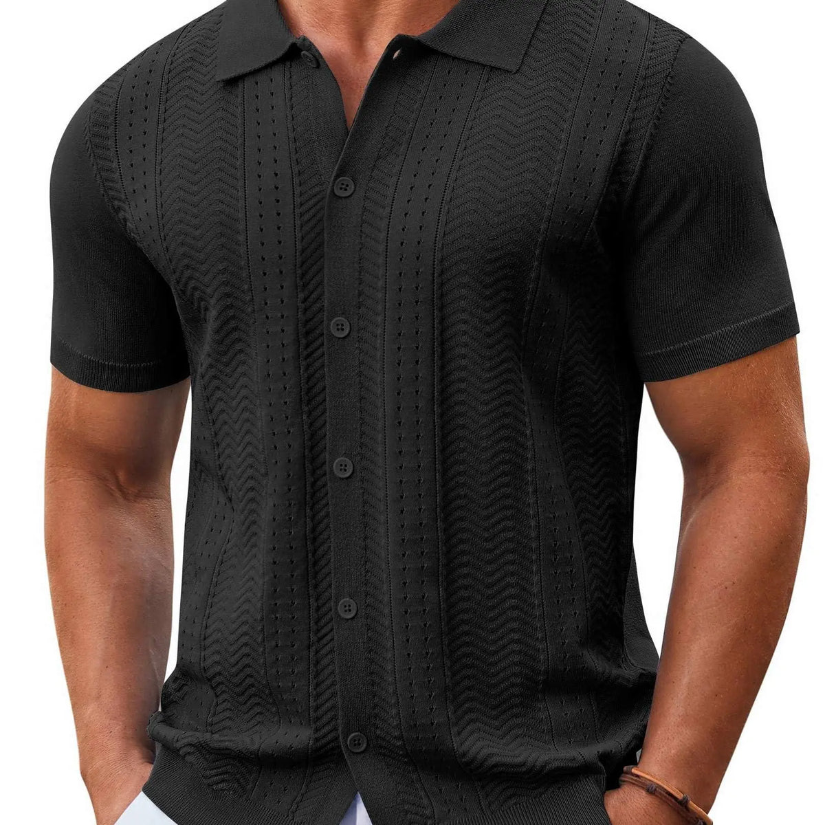 COOFANDY B Mens Knit Button Down Shirt Short Sleeve Summer Casual Shirts Vintage Beach Vacation Shirts