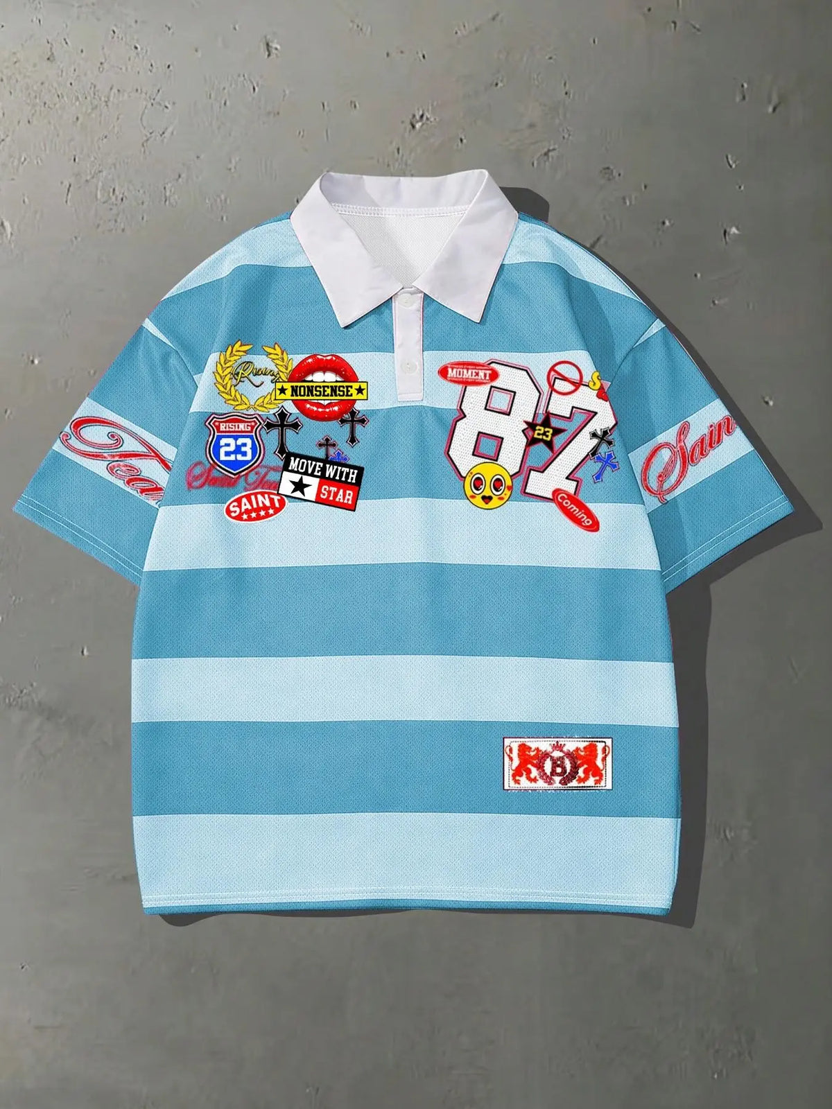 Summer Men's Street Style Collared, Casual Polo Shirts Graphic Print Short Sleeve Fitted Top, Menswear, Perfect for Daily Wear & Skateboarding