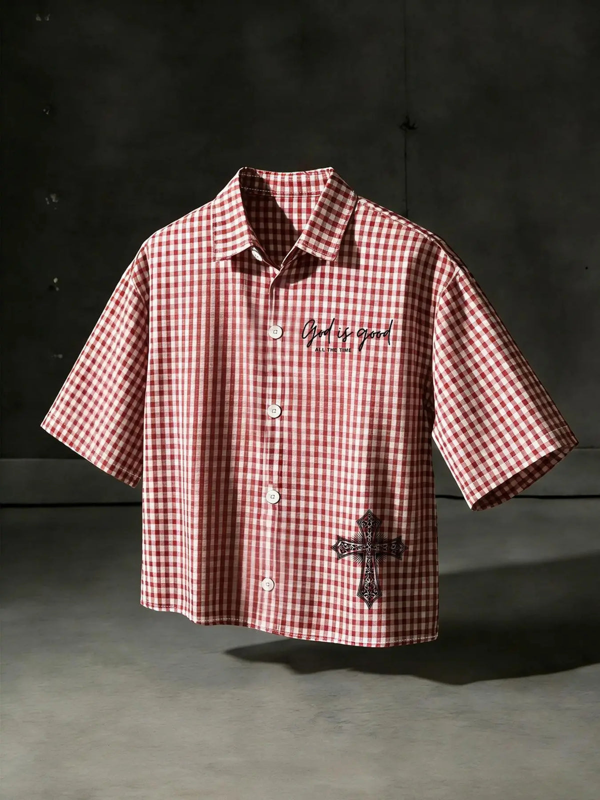 Men's Short Sleeve Gingham Checkered Shirt, Casual Fitted Top for All Seasons, Comfortable Fashionable Daily Wear, Trendy Design