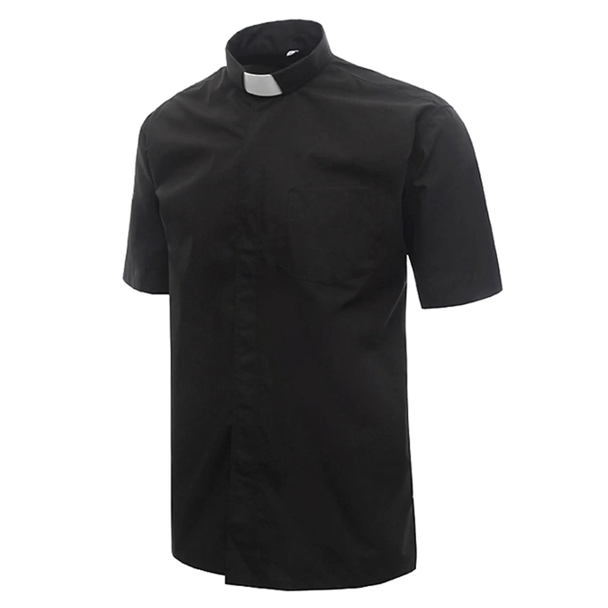 IVYROBES Men's Classic Short-Sleeve Collared Neck Clergy Dress Shirt - 1 Shirt, Tab-Collar, Shoulder Fit, Balanced Feel, Breathable 30% Cotton 70% Polyester Blended Top, 7-Button Closure, Button Front for Summer Formal Church Services