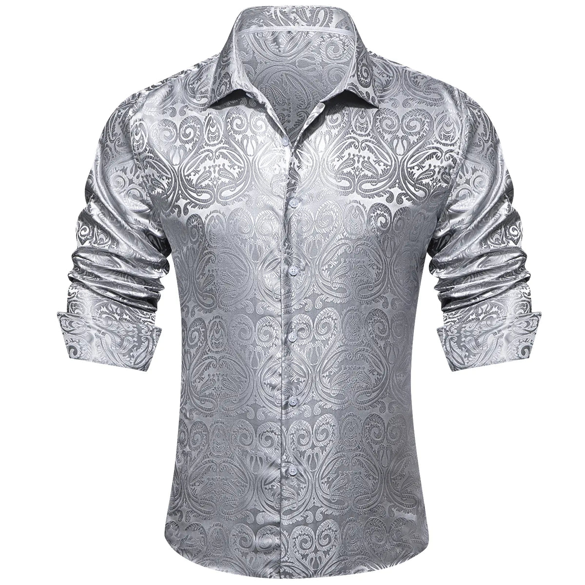 AILISUS Men's Oversize Floral Jacquard Paisley Button Shirt - Black/Gray, Business Casual Work Wear, Ideal for Dances, Graduation, Show, Party Wear, Gifting Option