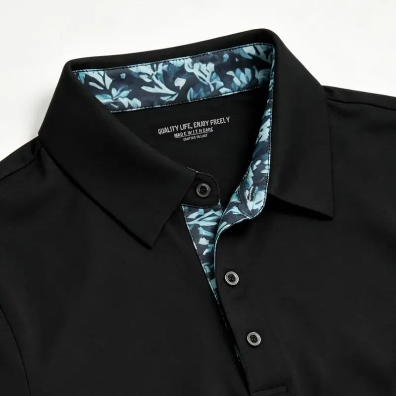 LIFE KEEPS MOVING Summer men’s polo shirt—stylish, casual, comfortable, breathable; suitable for leisure and business; classic fit; summer business style.