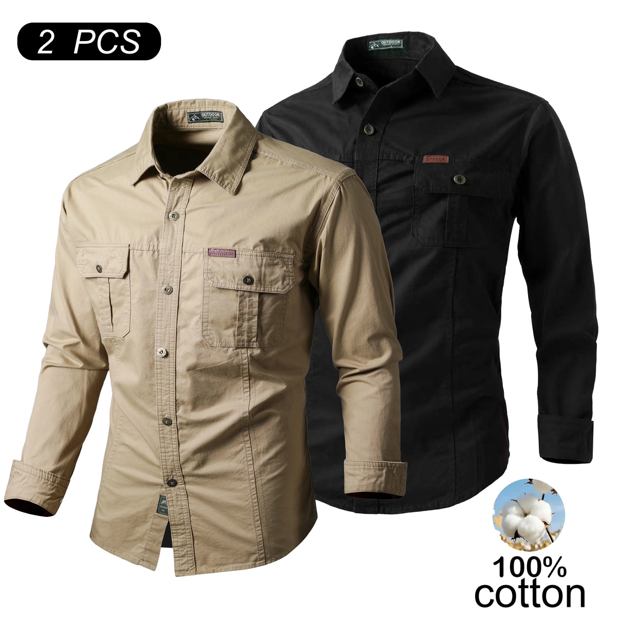 Men's 100% Cotton Long-Sleeve Shirt - Men's Clothing, Relaxed Fit, Soft, Multiple Pockets for Carry, Button-Front, Stylish, Elegant, Everyday Ready Wardrobe Staple