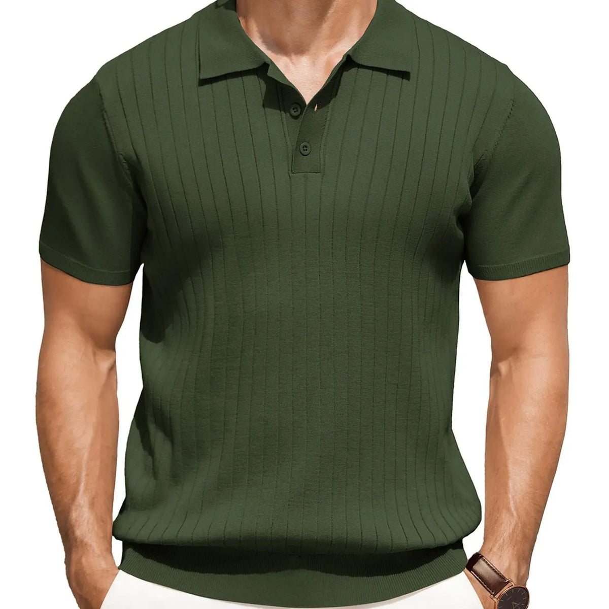 COOFANDY Men's Knit Polo Shirts Short Sleeve Ribbed Knitted Shirt Summer Lightweight Casual Golf Shirts