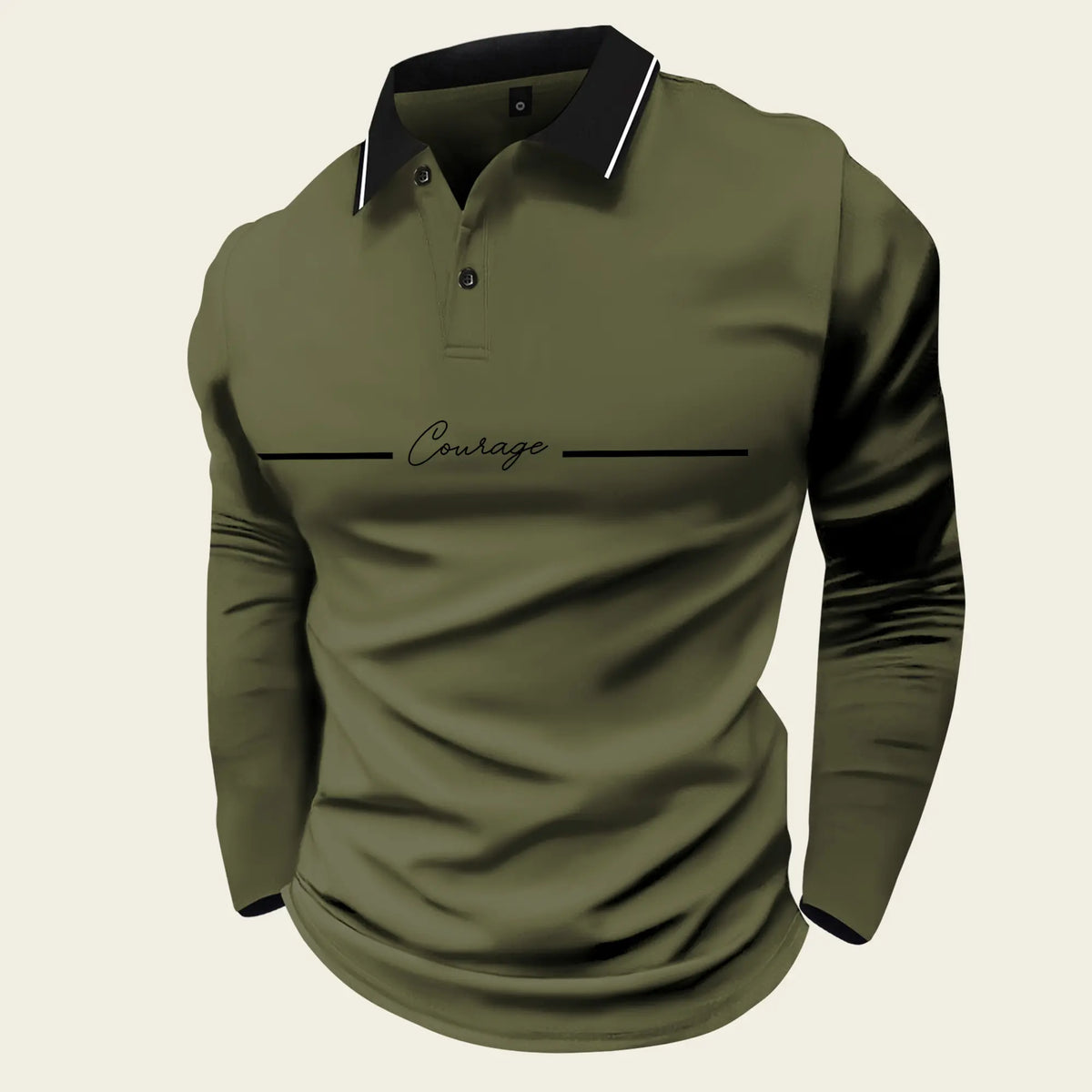Men's Long Sleeve Polo Shirt with 'Courage' Print, Casual and Business Casual Attire for Fall/Spring, Lightweight and Ideal for Daily Outings