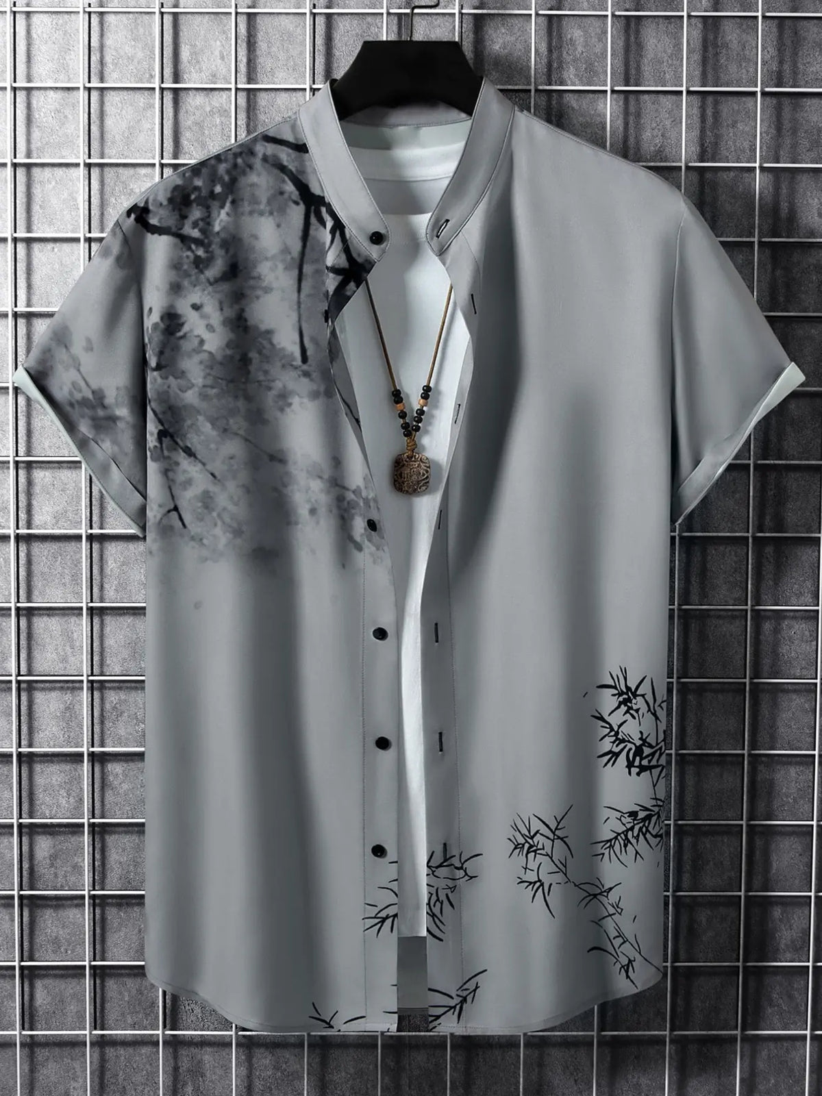 Men's Casual Floral Print Button Front Shirt, Short Sleeve Stand Collar, Spring Summer Fashion, Comfortable Daily Wear Button Up