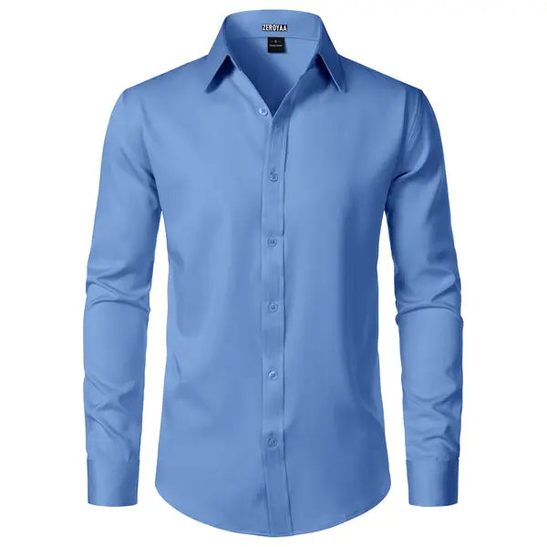 ZEROYAA Men's Fitted Modern Tailored Cut Dress Shirt - Plain Finish Long Sleeves Tops, Stretch Fabric, Wrinkle-Free, Button-Down for Formal Business, Wedding (US Sizes)