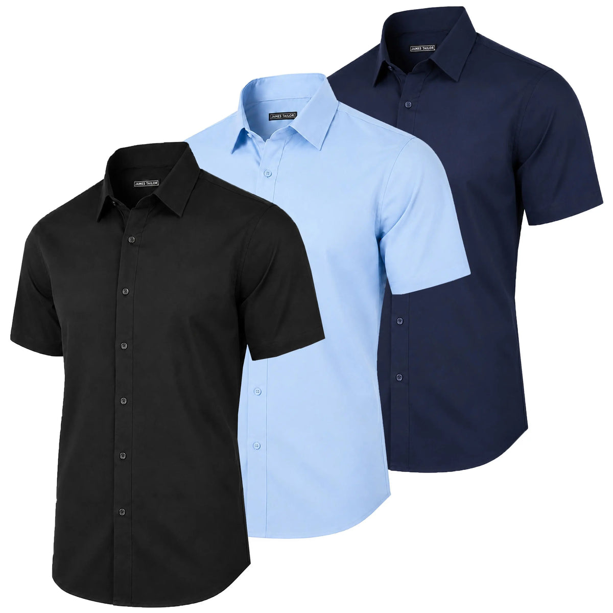 Men's 3 Pack Short Sleeve Stretch Dress Shirt (Sizes, S to 3XL)