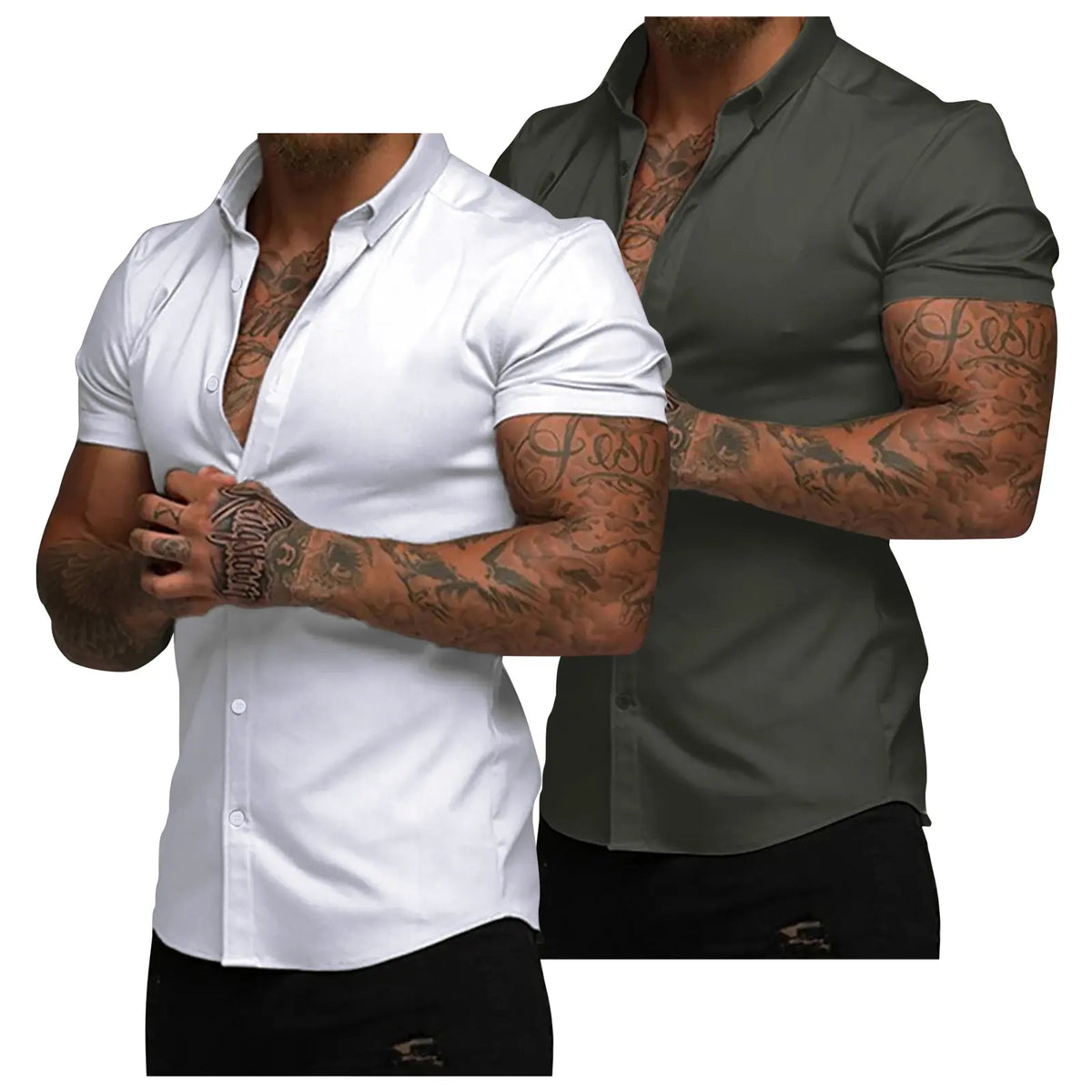 JMIERR Mens Muscle Fit Dress Shirts Casual Button Down Shirt Short Sleeve Wrinkle-Free Shirts