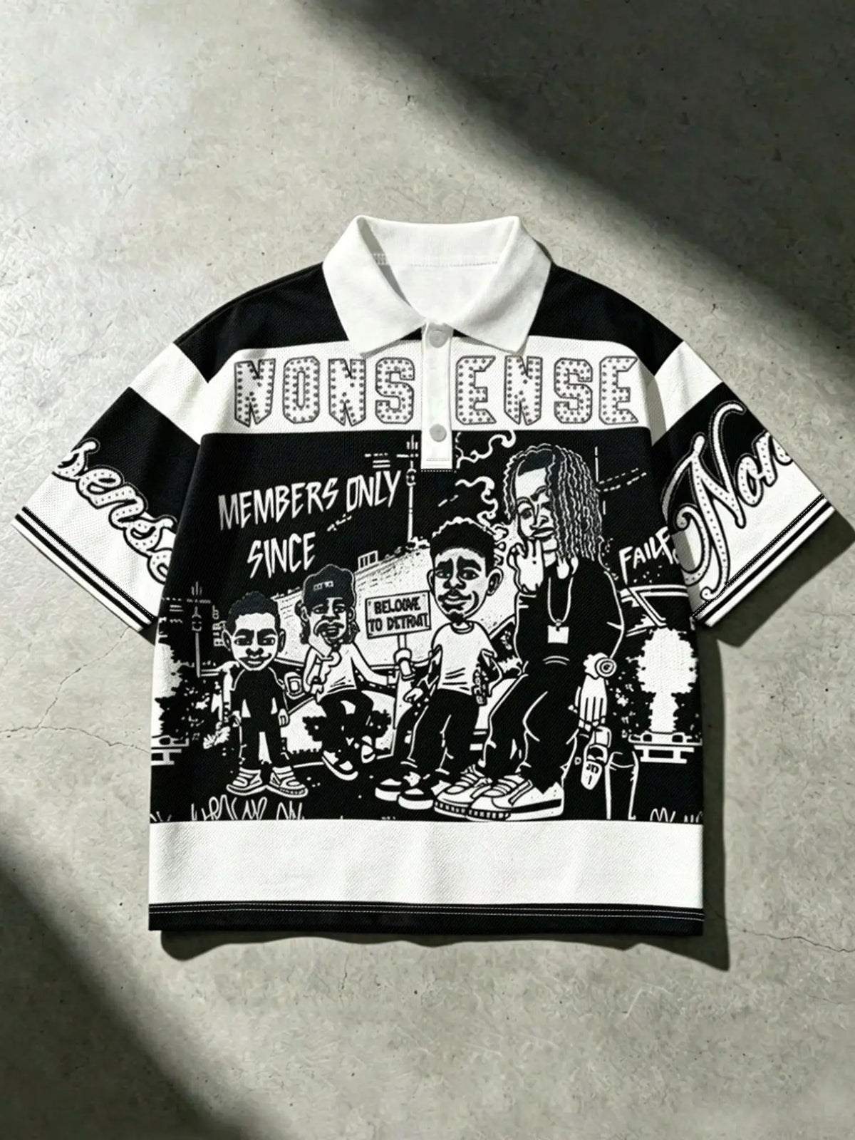 Men's Polo Shirt, Printed Polo Shirt, Japanese Cartoon Hip Hop Figure Print, Summer Casual Loose Streetwear Collared, Breathable and Comfortable, Daily Wear
