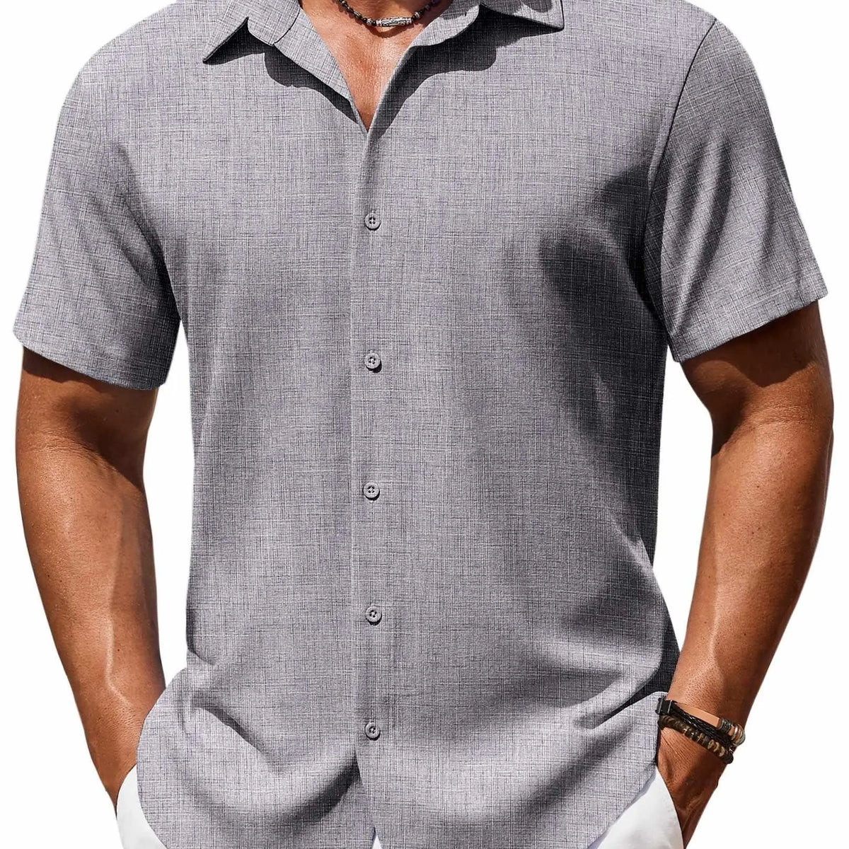COOFANDY Mens Button Down Shirt Short Sleeve Casual Shirts Beach Summer Linen Shirts Wedding Vacation Shirt