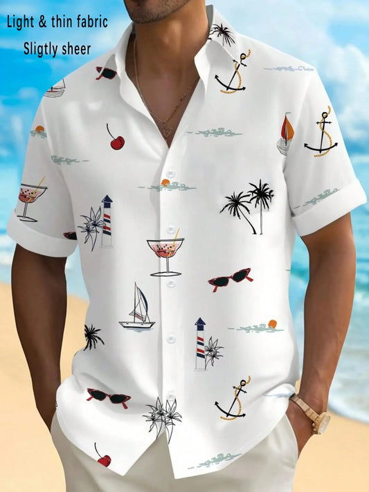 Men's Summer Hawaiian Style Tropical Soft Collared Shirt, Casual Aloha Shirt, Beach Surf Comfortable Casual Fitted Tops, Unisex(Recommend ordering one size up), Casual Graphic Shirt, Ideal for Vacation and Daily Wear