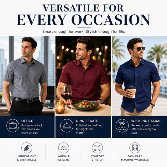 Men's 3 Pack Short Sleeve Stretch Dress Shirt (Sizes, S to 3XL)