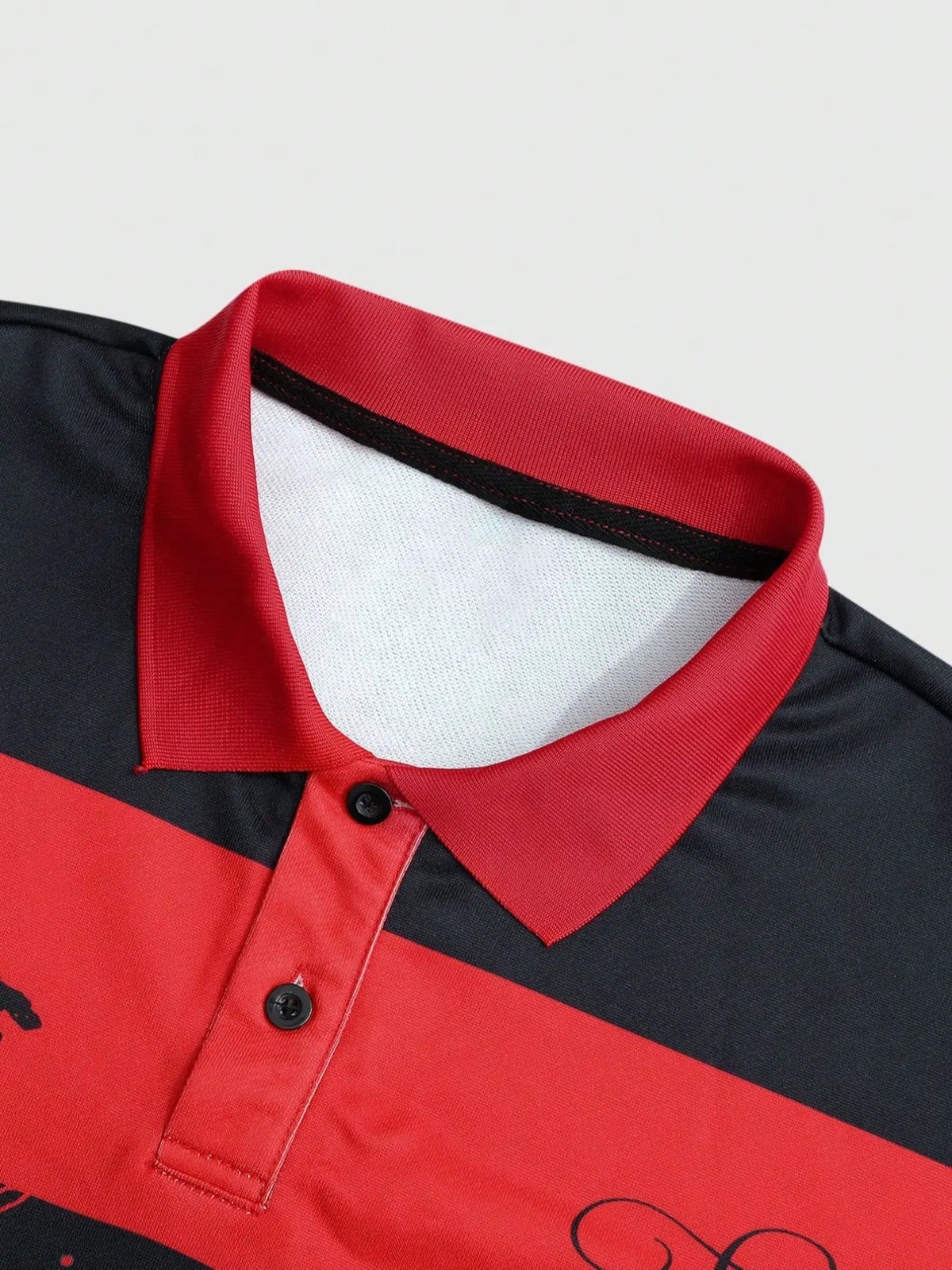 Men's Gothic Striped Fitted Collared Polo Shirt, & Stripes, Belief Saints Ethnic Cultural Graphic Prints, Long Sleeve, Streetwear Casual Style, Menswear, Fall Winter, Shirts Men