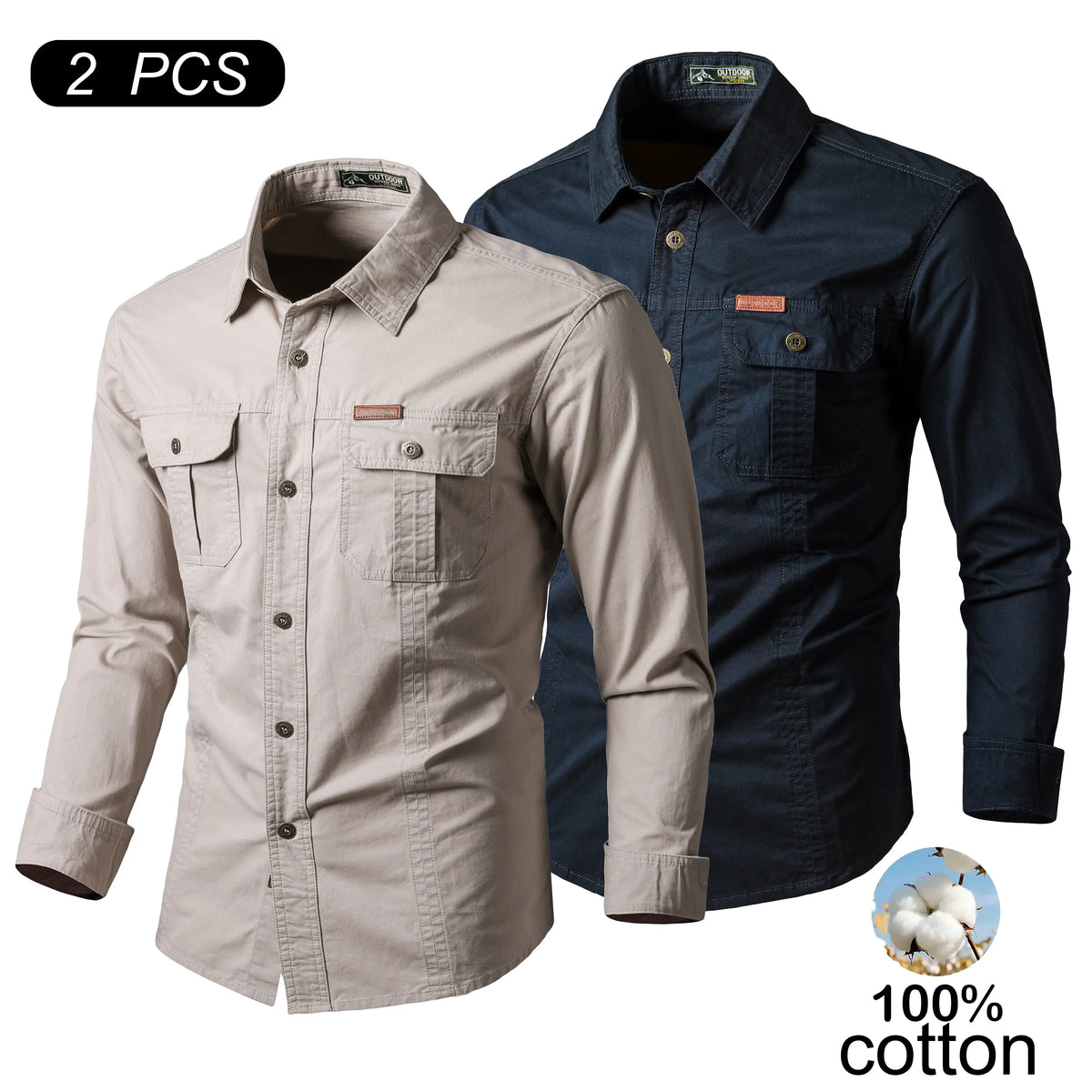 Men's 100% Cotton Long-Sleeve Shirt - Men's Clothing, Relaxed Fit, Soft, Multiple Pockets for Carry, Button-Front, Stylish, Elegant, Everyday Ready Wardrobe Staple