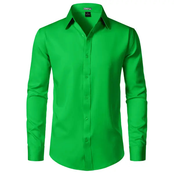 ZEROYAA Men's Fitted Modern Tailored Cut Dress Shirt - Plain Finish Long Sleeves Tops, Stretch Fabric, Wrinkle-Free, Button-Down for Formal Business, Wedding (US Sizes)