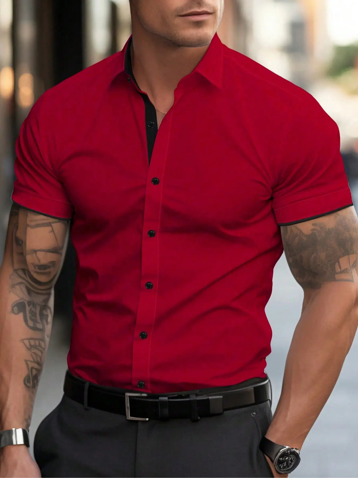 Men's Summer Patchwork Chic Shirt Casual Button Collared Shirts Casual Outings Shirt, Menswear Business Casual Versatile Fitted Style Wear for All Seasons