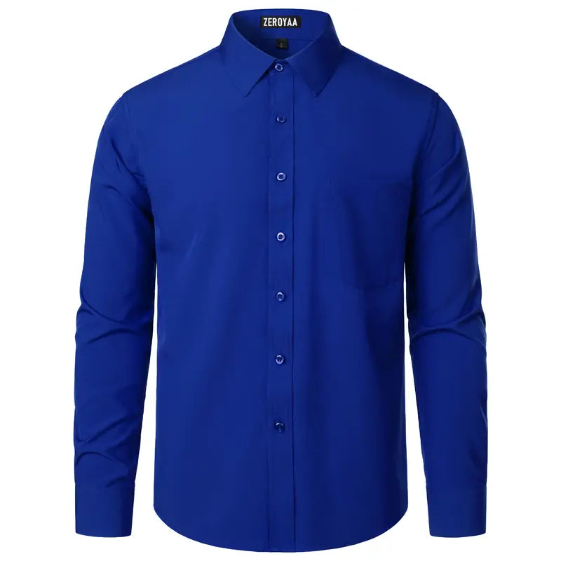 ZEROYAA Men's Regular Fit Solid Shirt - Orange, Beige, Wrinkle-Free Polyester, Long Sleeves, Button Down, Pocket, Casual-Business, 4th of July, All-Season Wear, Basic Look Menswear