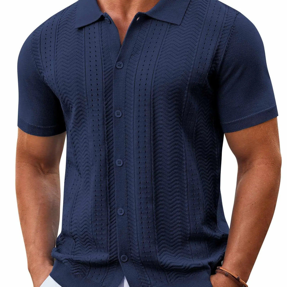 COOFANDY B Mens Knit Button Down Shirt Short Sleeve Summer Casual Shirts Vintage Beach Vacation Shirts
