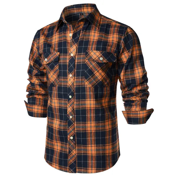 ZEROYAA Men's Plaid Flannel Shacket Tops - Classic Regular Fit, Collared Long Sleeve Button-Up Shirt with Pockets, Rayon Fabric, Button Detailing for Casual Business Wear