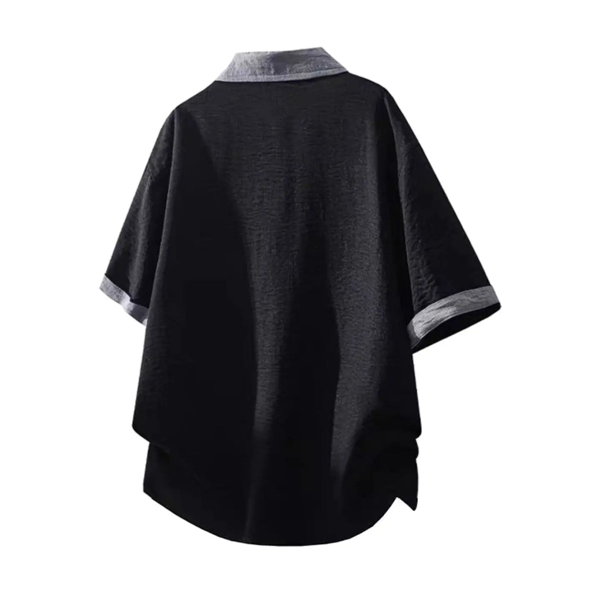 Men's Textured Weave Polo Shirt - Short Sleeve, Loose-Fitting, Breathable Half-Button Top with Contrast Spliced Lapel for Business Casual Wear