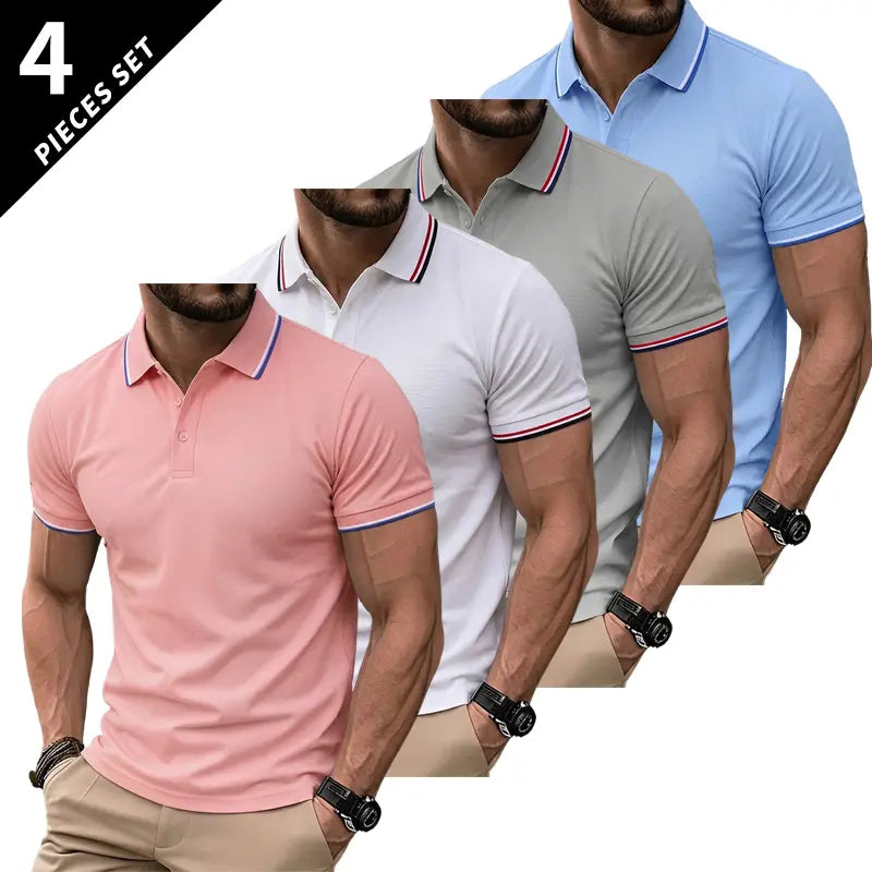 Men’s Short Sleeve T Shirt Pack of 4 – Solid Color, Turn Down Collar Design, Slim Fit, Business Casual, Comfortable Undershirt