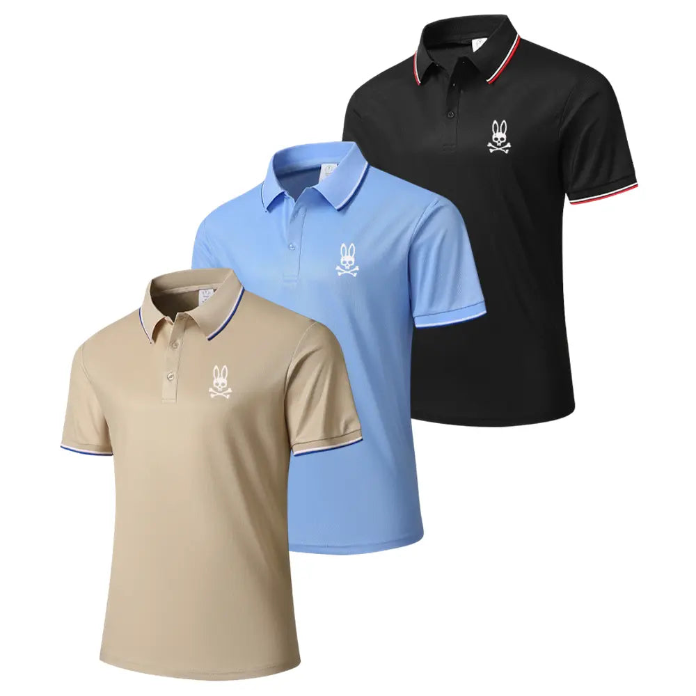 Men’s 3-Pack Classic Stylish Short-Sleeve Polo Shirts, Moisture-Wicking Breathable Menswear Tops with Polo Collar & Ribbed Sleeve Look, Summer Apparel
