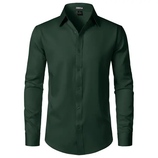 ZEROYAA Men's Fitted Modern Tailored Cut Dress Shirt - Plain Finish Long Sleeves Tops, Stretch Fabric, Wrinkle-Free, Button-Down for Formal Business, Wedding (US Sizes)
