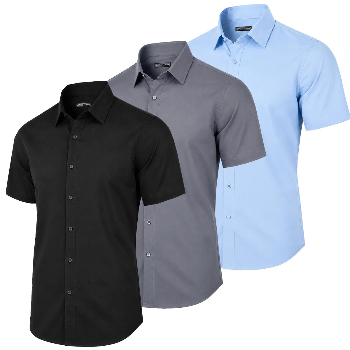 Men's 3 Pack Short Sleeve Stretch Dress Shirt (Sizes, S to 3XL)