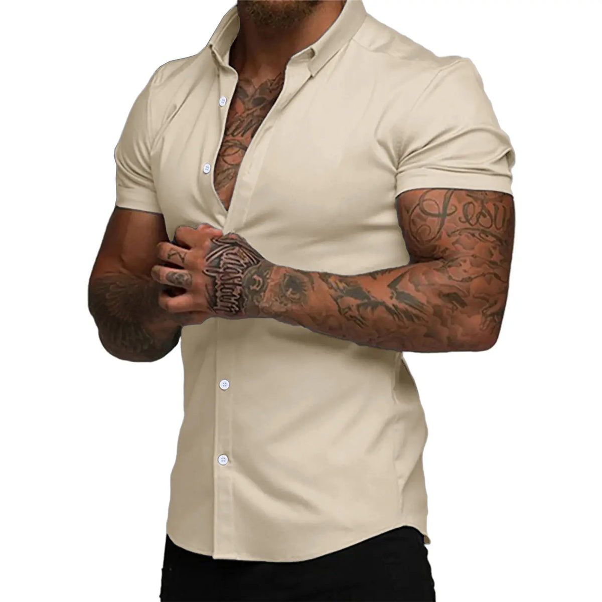 JMIERR Mens Muscle Fit Dress Shirts Casual Button Down Shirt Short Sleeve Wrinkle-Free Shirts