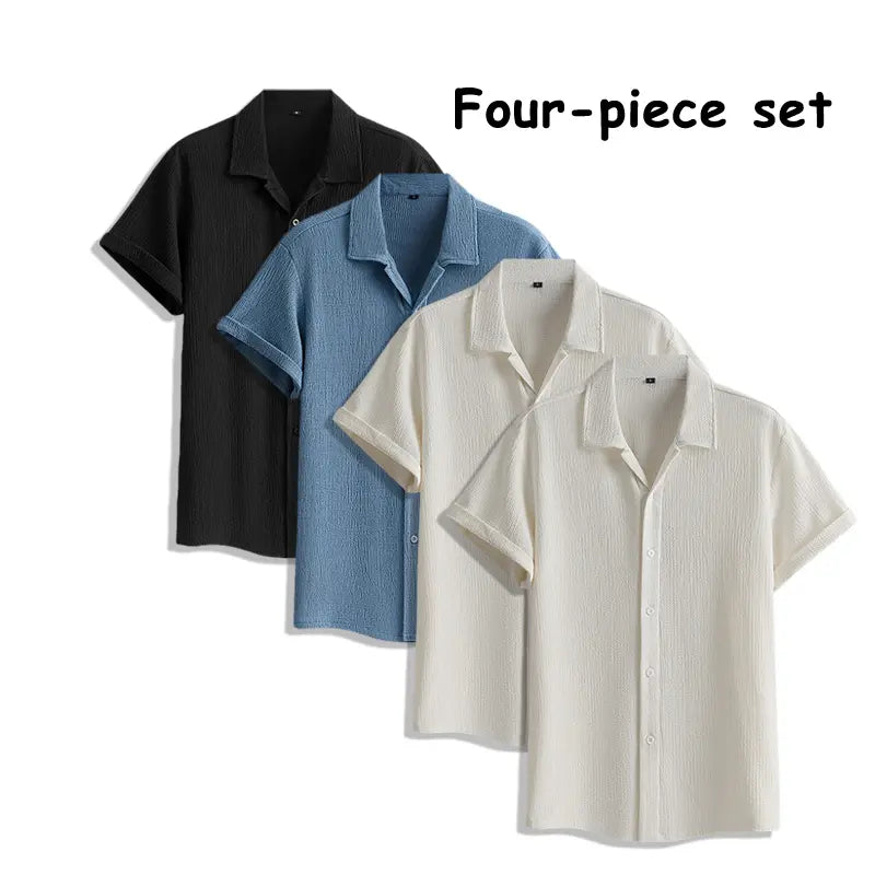 Men's 4-Pack Button Up Short Sleeve Collared Dress Shirts, Stylish Solid Color Men's Clothing Top, Comfortable Breathable Lightweight Turn-Down Collar Shirts for Commuting