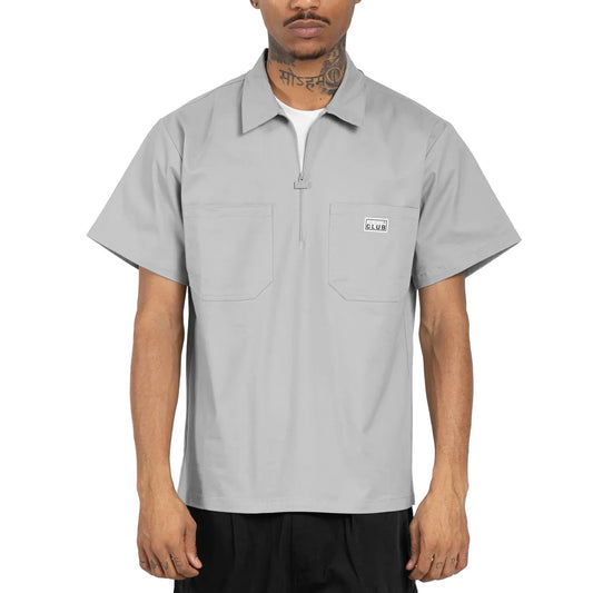 Pro Club Men's Short-Sleeve Half-Zip Classic Work Shirt - Heavyweight Cotton Spandex Stretch Twill Flex Fabric, Boxy Relaxed Fit Pullover, 2 Chest Pockets, Casual Utility Menswear Top, S-3XL, Cold Wash, Soft, All Seasons